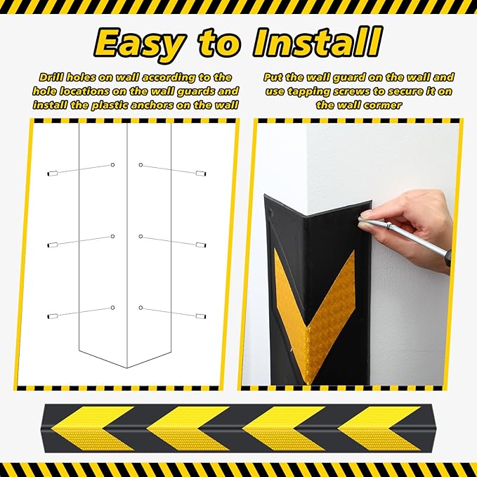 12 Pack Garage Wall Corner Guards, 31" Rubber Edge Protectors with Reflective Stripe for Parking Safety, Car Bumper and Wall Corner Protection