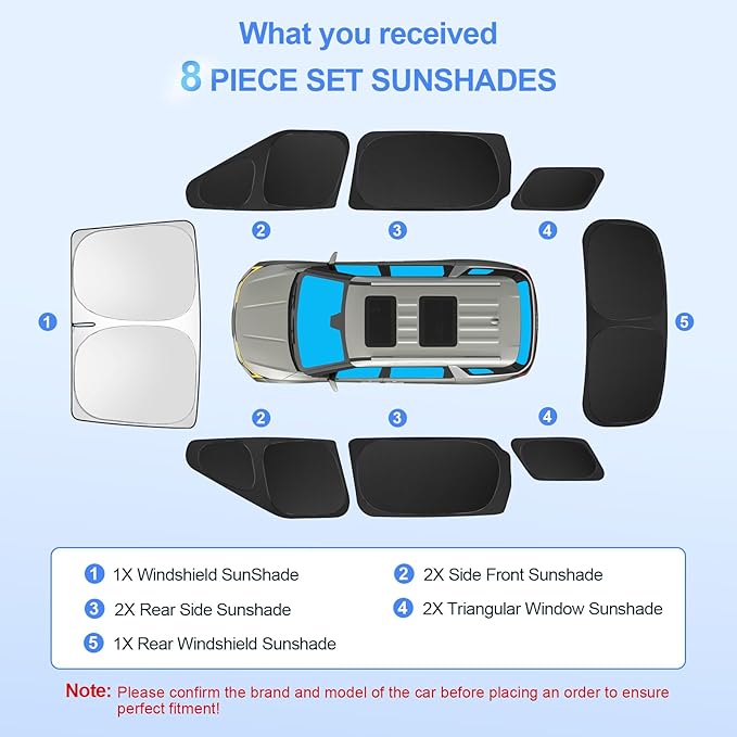 8pcs Car Window Shades for Kia Carnival 2022-2025 Accessories,Windshield Side Rear Full Sunshade,Sun Visor UV Blocking, Privacy Protection and Blackout for Camping Outdoor