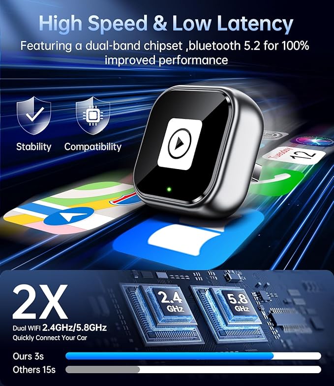Wireless Carplay Adapter, 2025 Upgrade Mini USB Design for Car Play & Android Auto, Easy Use Fast Stable Connection for iPhone