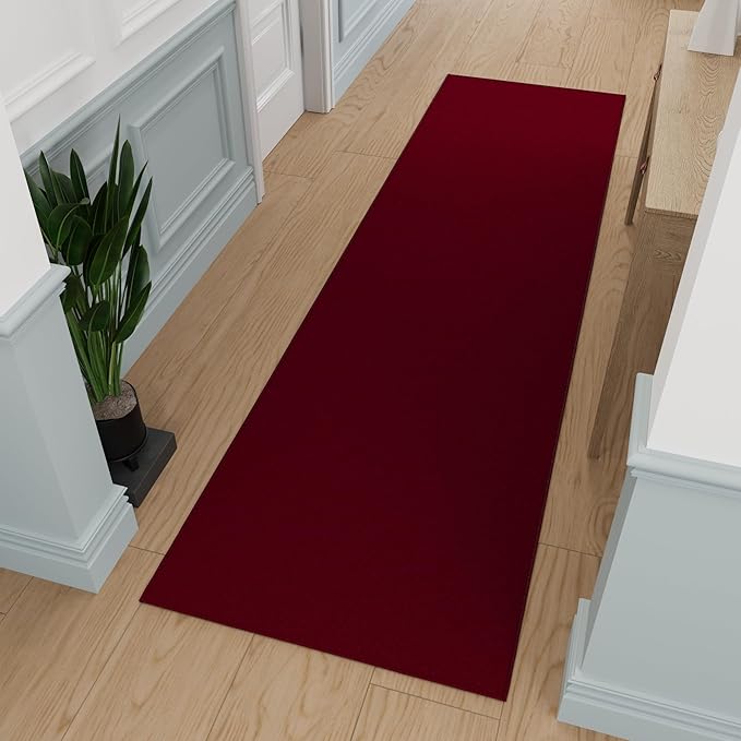 Ottomanson Hallway Runner Rug 2'7" x 12' Non Slip Solid Area Rugs Easy to Clean Laundry Rug Runner Durable & Pet Friendly Floor Carpet Runners for Hallways Entryway Living Room Kitchen, Red