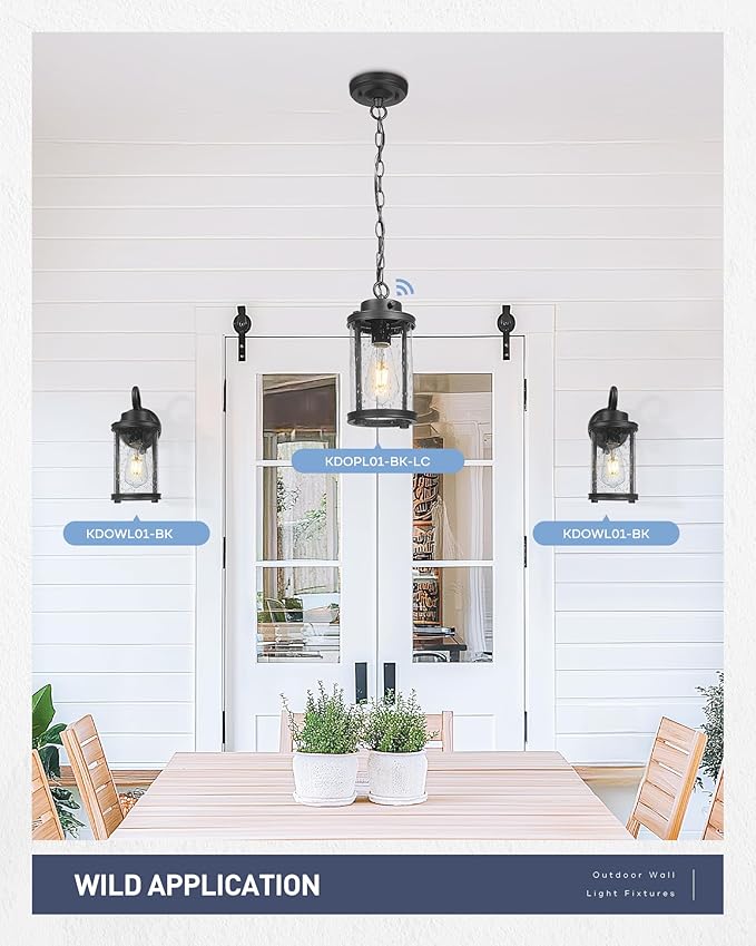 kudos Porch Lights Outdoor, 15.8 inch Large Cylinder Wall Light, E26 Sockets, Anti-Rust Waterproof Light Fixtures Wall Mount for Patio, Black with Seeded Glass, KDOWL01-BK-L