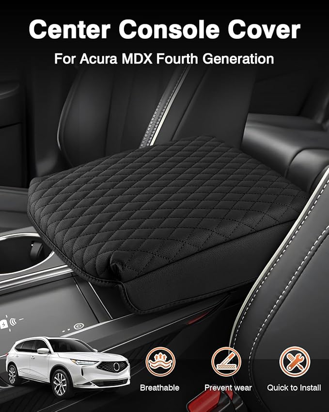 Shademax Custom Fit for Center Console Cover Acura MDX 2022 2023 2024 2025 2026 Accessories Armrest Cover Center Console Pad PU Leather Armrest Seat Box Cover Protector Anti-Scratch Black