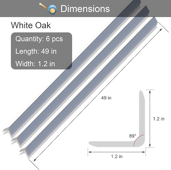 6 Pcs 49" Wall Corner Protector Trim, White Wood Grain Edge Strip for Door and Window Frames Mirror Trim Backsplash Tile Edge (White)