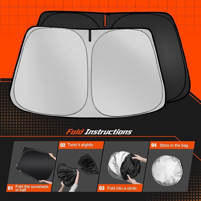 Custom Fit Windshield Sun Shade for Toyota Highlander 2020-2025 - Full Coverage, 210T Reflective Fabric, Double-Layer Design - Blocks 99% UV Rays, Keeps Car Cool, Easy to Install and Store
