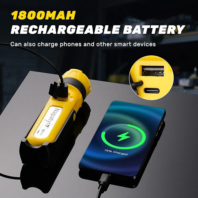 LED Rechargeable Work Light with Magnetic Base, 1800mAh Magnetic Flashlight with 300° Rotation, 3 Modes Portable Mechanic Light for Car Repair Camping Emergency (2 Pack)