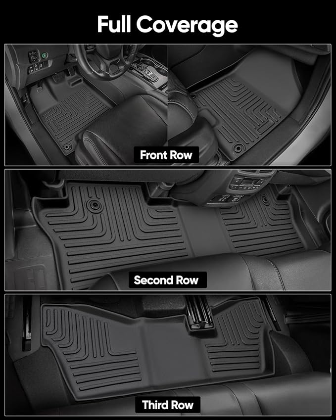 Car Floor Mats for Honda Pilot 2016-2022 8 Seats (No Elite Models), Accessories for Honda Pilot 2016-2022, All Weather Black Rubber Liners for Cars, Custom Fit Trunk Mat Back Seat Cover, 4PCS