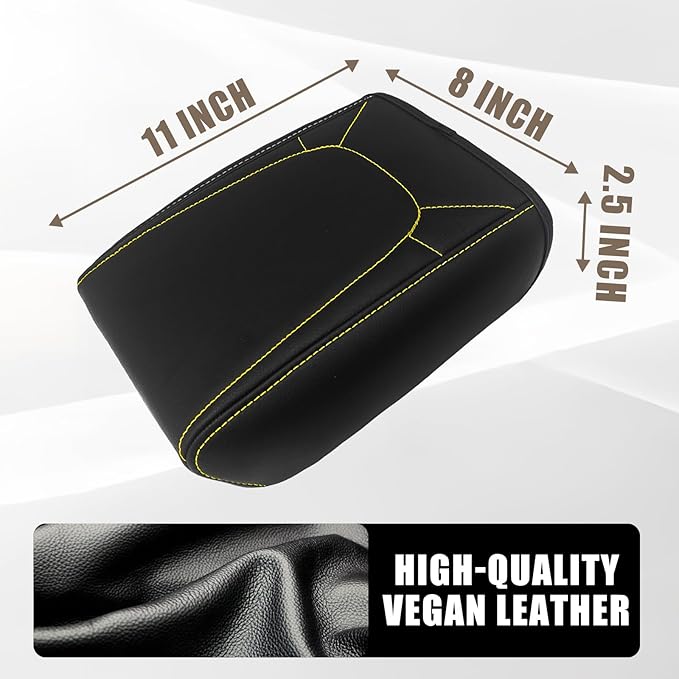 Muslogy Center Console Armrest Cover Compatible with Colorado/GMC Canyon 2023 2024 2025 ZR2 Z71 Trail Boss LT WT Elevation AT4 Denali AT4X Accessories Regular Thick(Yellow Stitching)
