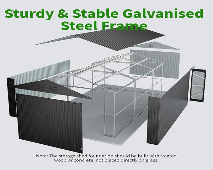 10x20 FT Upgrade Outdoor Storage Shed, Metal Garage Shed with 2 Lockable Doors, Large Metal Building with 4 Air Vents, Galvanized Steel Prefab Garage Sheds for Car, Truck, Bike, Tool, Black