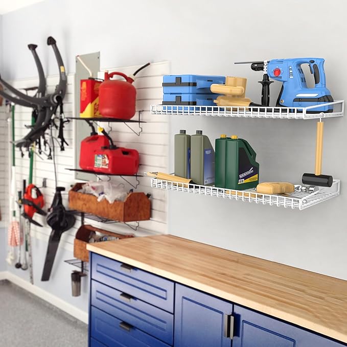 WALMANN 2 Pack Garage Wall Shelf, 23.5" x 12" Wall Mounted Storage Shelves for Garage, Closet, Laundry Room, Heavy Duty Wall Shelving, Holds Up to 65 Lbs(White)