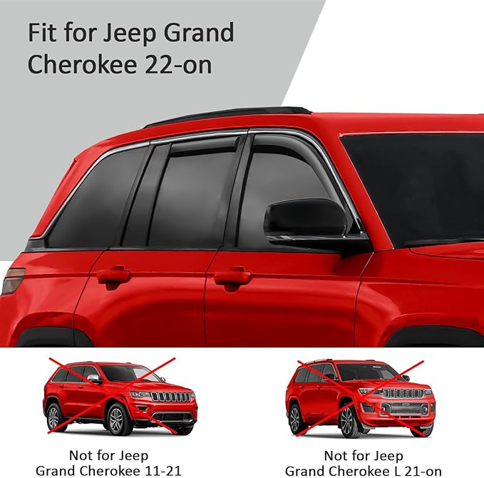 Voron Glass in-Channel Extra Durable Rain Guards for Jeep Grand Cherokee 2022-2025, Window Deflectors, Vent Window Visors, 4 Pieces - 200866