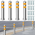 31.5 Inch Stainless Steel Bollard Post with Anchor Bolts Parking Barrier Block Safety Bollard Covers with Reflective Strips and Hanging Ring for Parking Lots Driveways Garage Pathways(4 Pcs)