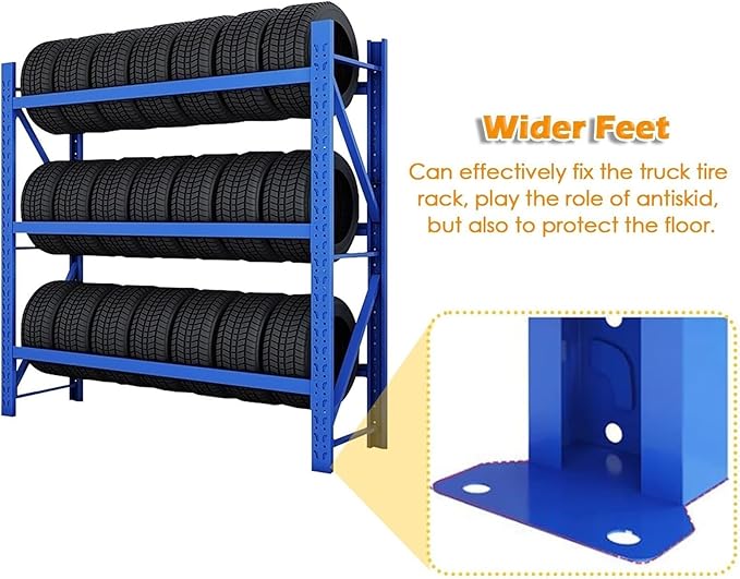 Adjustable Height Tire Storage Rack for Garage, Maximum Load 1100 lbs, Blue, 3 Tiers(59x19.6x78.7in)