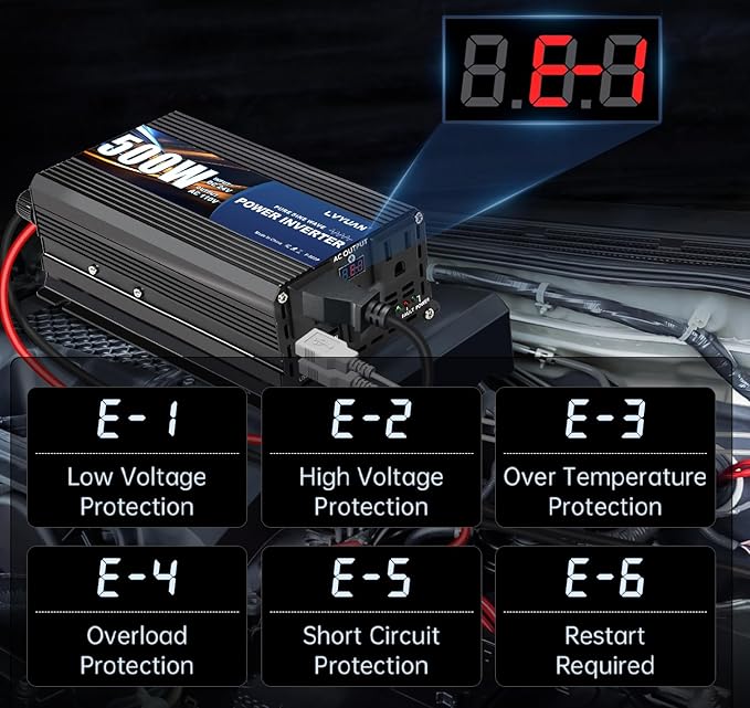 LVYUAN 500 Watt Pure Sine Wave Power Inverter 24V to 110V/120V DC to AC Converter with Dual Sockets, Dual USB Ports, LED Display for Home Outdoor RV Car Power Inverter Power Adapter