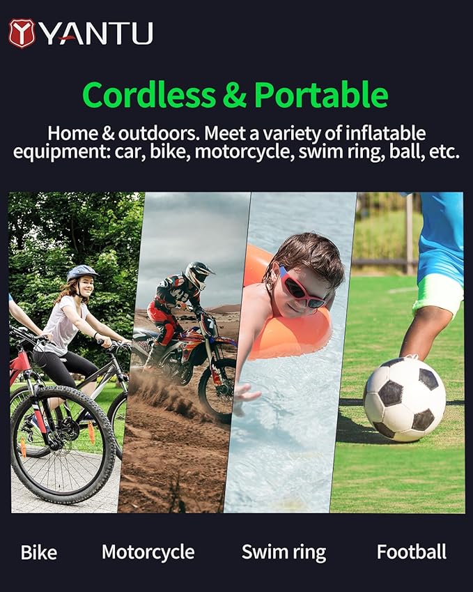 YANTU Dual Cylinder Tire Inflator Portable Air Compressor With 8.3-Inch Large Digital Screen,12V Cordless/battery powered Car Air Pump For Car Tires，Electric Auto Shut Off for Truck/Bike/Pickup/Moto