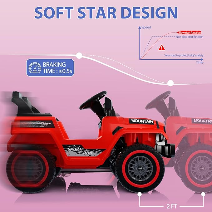 12V Kids Ride On Truck Car, Battery Powered Electric Vehicles with Remote Control, Spring Suspensions, 3 Speeds, LED Lights, Music, MP3, Ride On Toy Car for Children Toddles Boys Girls, Red