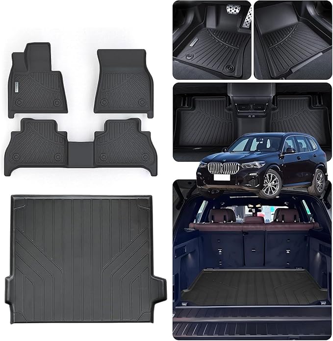 Floor Mats & Trunk Mat for 2019-2024 2025 BMW X5 40i/50i/M50i/M60i/M/M Competition,TPE All Weather Protection 2 Rows Full Set Car Mats