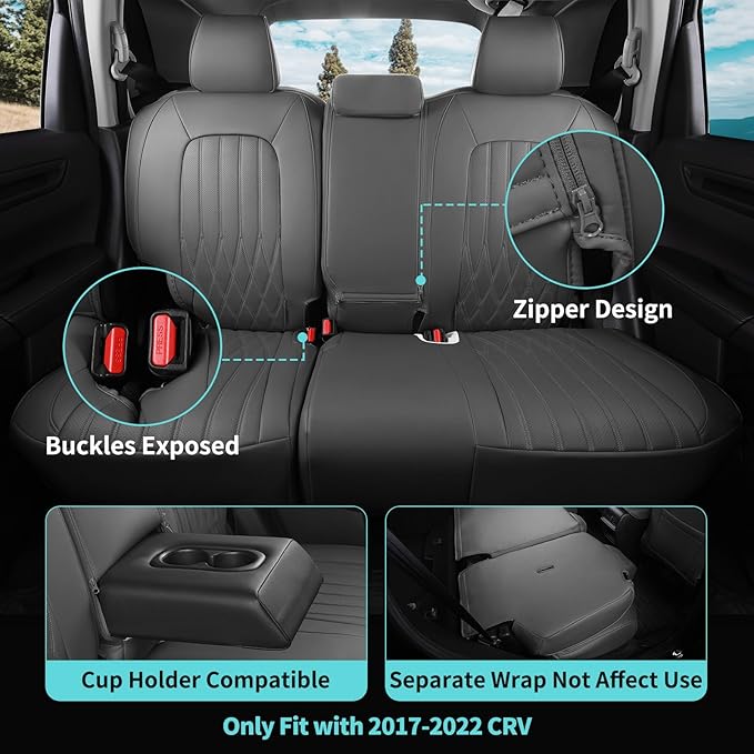 Seat Covers for Honda CRV 2017-2022 EX/EXL/LX/Sport/Touring/Special Edition, Hybrid & Gas,1:1 Custom Fit Leather Seat Covers Full Set - Grey