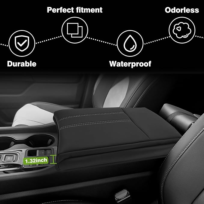 Muslogy Center Console Cover Extra Thick Armrest Pad Compatible with Honda Pilot 2023+, 2024-2026 Ridgeline/Passport Arm Rest Cushion Padding Anti-Scratch Middle Console Leather Armrest Lid Protector
