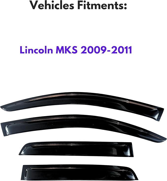 KPY Window Visor Compatible with Lincoln MKS 2009-2011, Rain Guard Window Vent Deflectors Tape-On Style, 2009 2010 2011