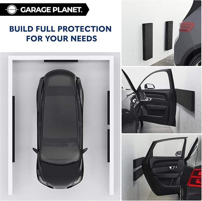 WP01 Garage Wall Protector Car Door Protector, Tool-Free, Designed in Australia (Black, 4 Pack)