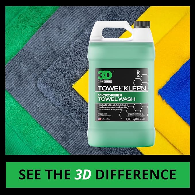 3D Towel Kleen Concentrated Microfiber Towel Detergent - Deep Cleans, Restores & Maintains Car Wash Towel Life - Low Foam, No Residue Premium Laundry Soap 1 Gallon