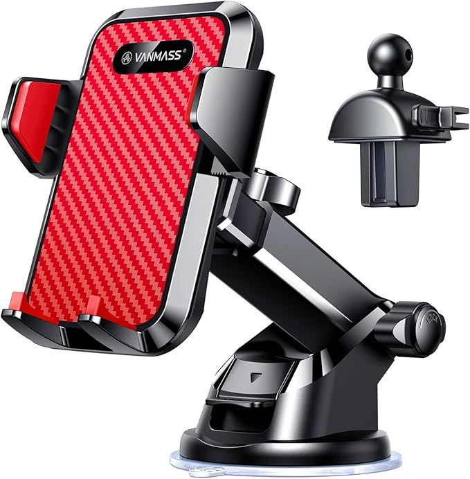 VANMASS 【2025 Strongest & Military-Grade Car Phone Mount 【Patent & Safety】 Ultimate Cell Phone Holder Best Handsfree Stand for Dash Windshield Vent for iPhone 16 Pro Max 15 14 Android & Truck, Red