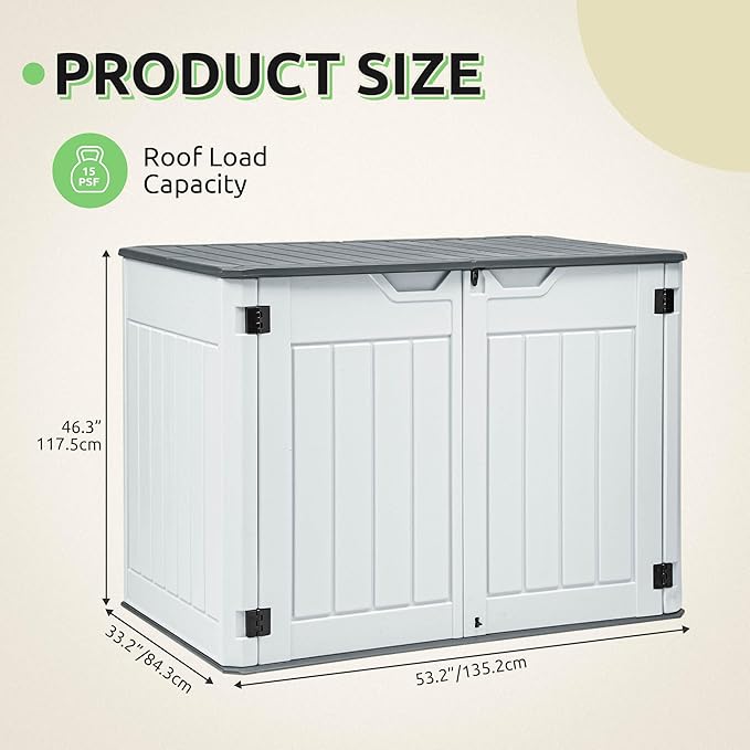 GOOBED 4.5x4ft Outdoor Horizontal Resin Storage Shed, 47 cuft Large Waterproof Tool Shed, No Shelf Included, Lockable, Easy Assembly (Light Gray)