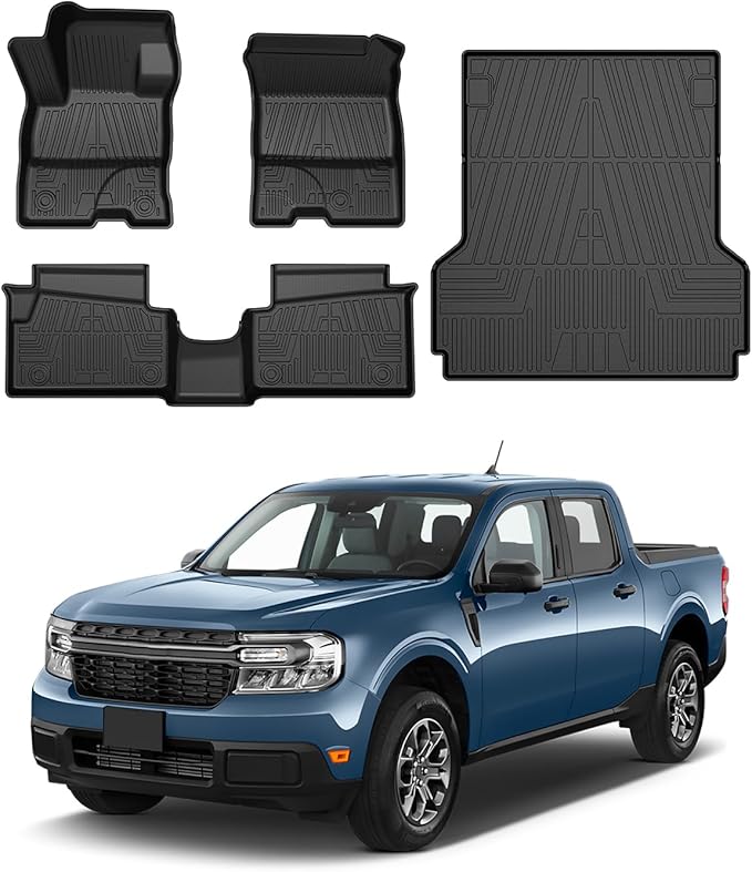 Powerty Floor Mats & Truck Bed Mat for 2022-2024 2025 Ford Maverick Gas Model Accessories Floor Mats 2 Row Liner Set All Weather TPE 3D Floor Liners&Truck Bed Liner