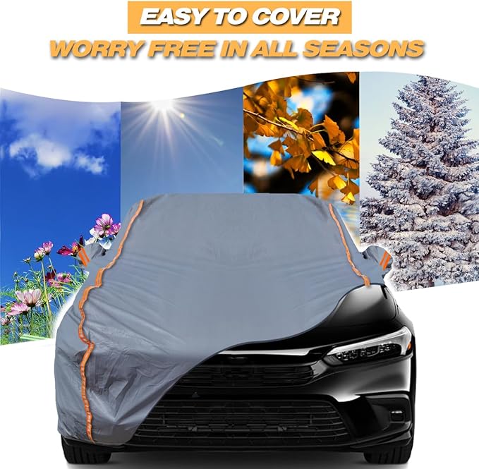 TUCAREST 6-Layers PEVA Premium Full Car Cover Fit for Sedan hatchback Pickup SUVs MPV Rain and snow protection, sun protection, UV protection, and protection of car paint surfaces-Silver Grey -Up 198"