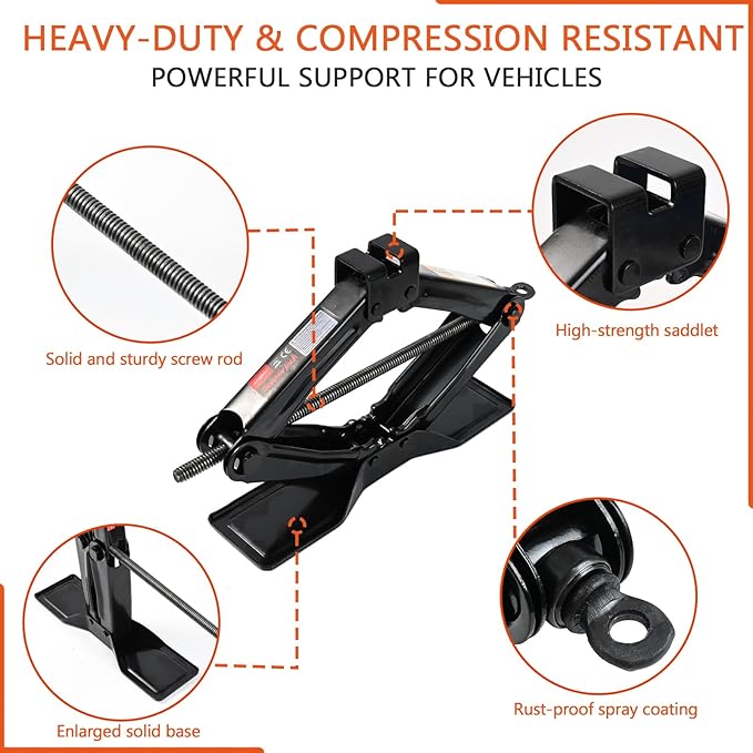 Car Jack Kit Scissor Jack for Car-2Ton(4409lbs),Portable Jack Tire Change Kit Deal for SUV Auto with Crank Handle,Heavy Duty Steel,Black
