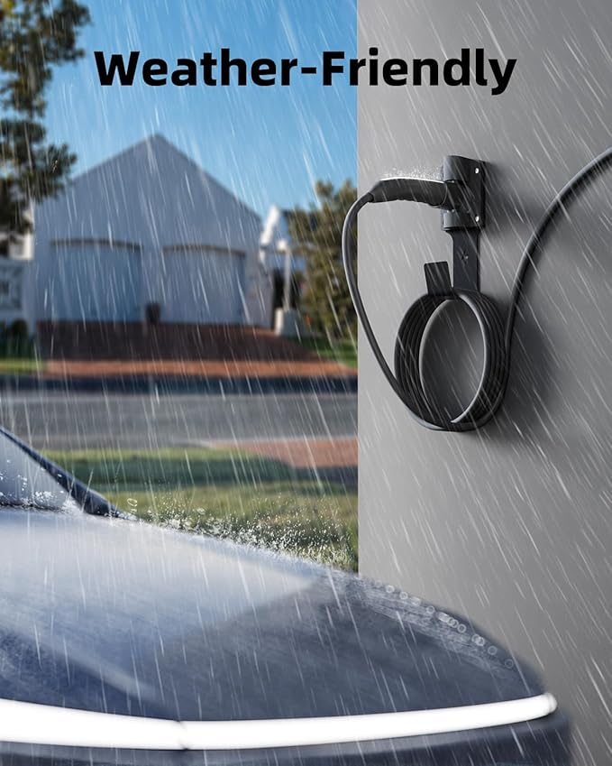 for Tesla Charger Holder, with 180° Rotation Nozzle Dock, Metal J-Hook for Tesla Model 3/Y/X/S Charger Cable Car Accessories Wall Connector Organizer Extra with Mobile Connector Holder