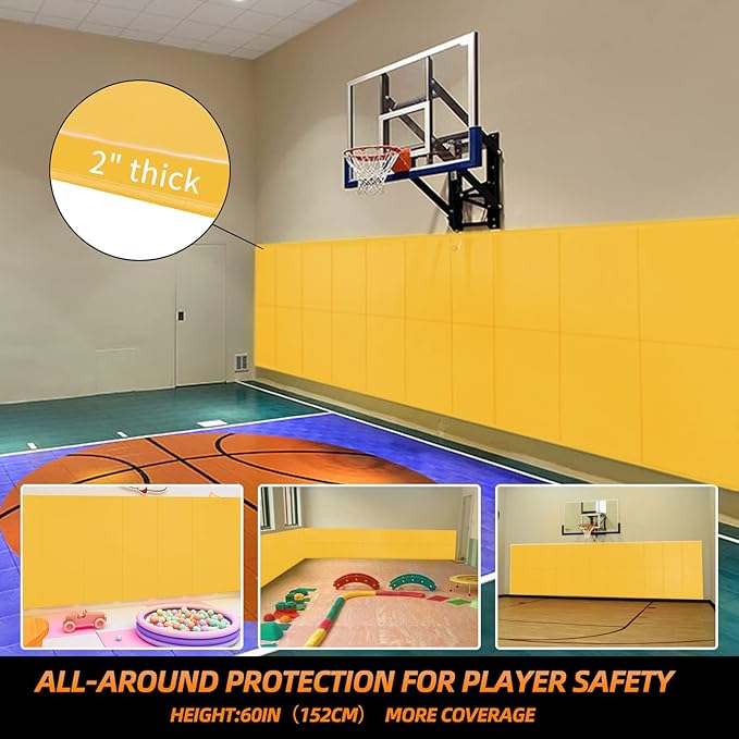 PROGOAL 2"/4" Thick Foam Protection Wall Pad，Gym Basketball-Court Protectors，Durable Waterproof Padding for Wall-Mounted Basketball Hoops(60" L x 20" W)…