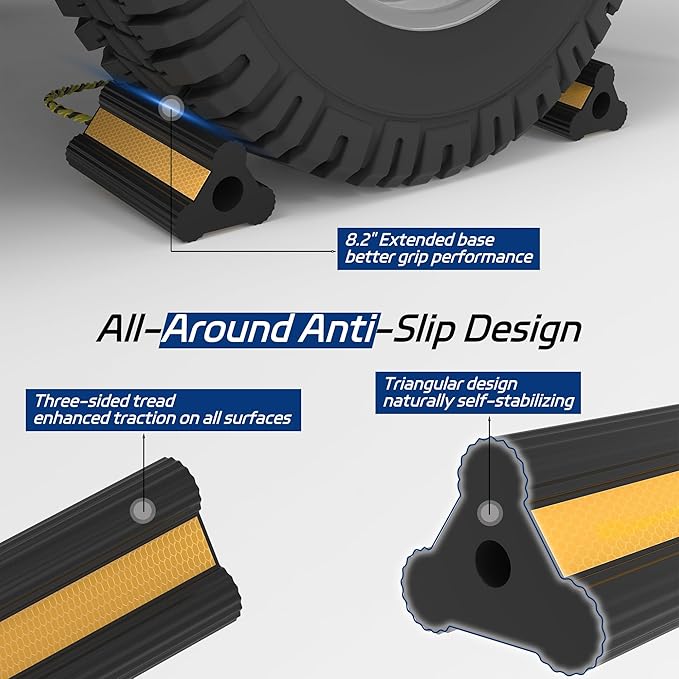 Heavy Duty Rubber Wheel Chock, Non-Slip Tire Stopper with Durable Nylon Rope, for Cars, Trucks, RVs, and Aircraft, 2 Pairs
