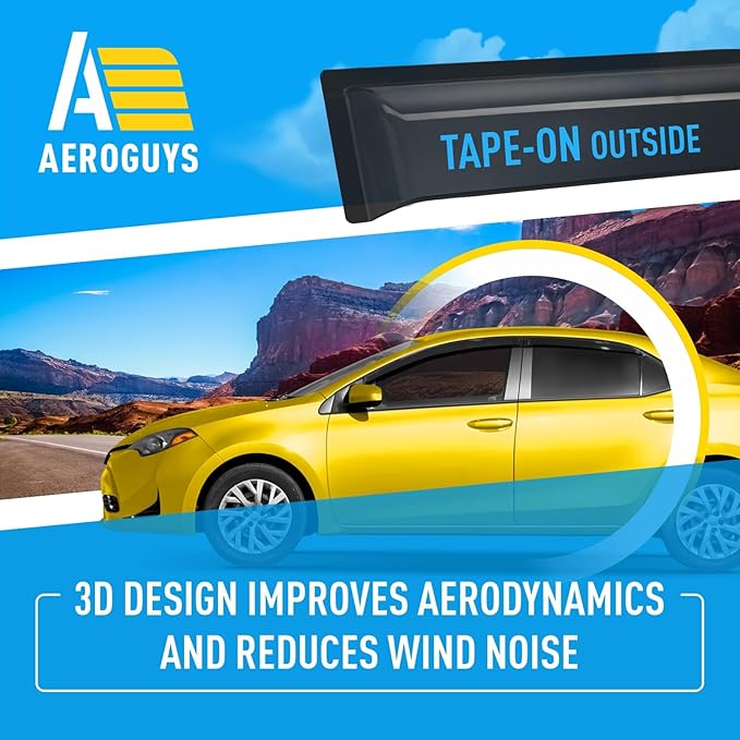Extra Durable Window Deflectors Tape-On Window Visors Rain Guards Fit for Toyota Corolla 2014-2019 Sedan, Sun Visors, Wind Vent for Shades, Exterior Car Accessories - 4pcs. AG0487