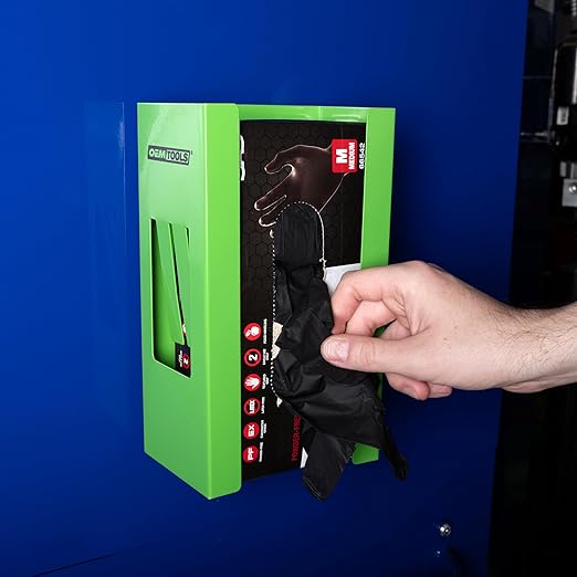 OEMTOOLS 24945 Magnetic Glove Dispenser, Disposable Gloves Box Holder, Glove Holder for Wall Mount, Magnetic Glove Box Holder, Green Glove Dispenser Wall Mount