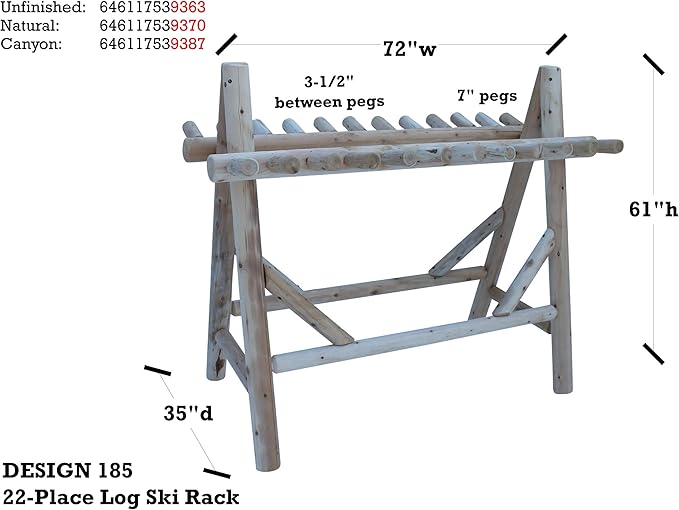 22-Place Freestanding Ski Log Racks, Pole Ski Holders, Garage Racks for Organization, Pole Stands, Snowboard Rack Garage, Snow Skis Sports Storage - Canyon Brown + 15" Anchor Kit