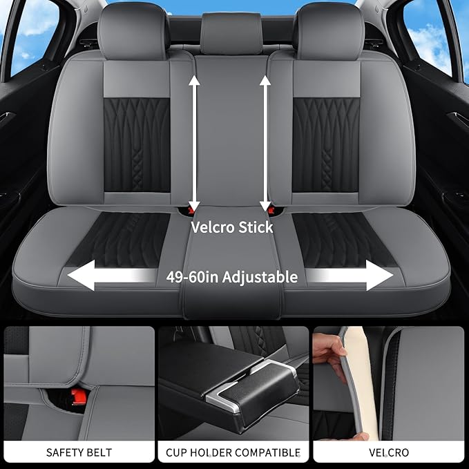 Car Seat Covers Full Set, Leather Seat Covers for Cars, Car Seat Protector Waterproof, Non-Slip Car Interior Covers Fit for Most Cars, SUV, Vans, Trucks,5Seaters,Full Set,Gray-Black,COMFDRIVE-A03