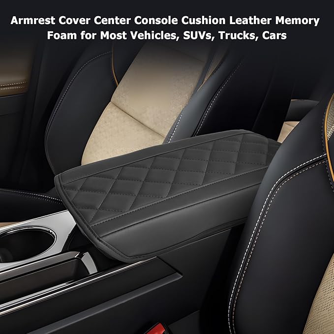 LUWU Center Console Cover Compatible with 2025 Chevrolet Equinox Accessories 2025 Equinox Armrest Cover Center Console Pad 2025 Equinox LT, ACTIV, RS Armrest Console Cover Soft Leather (Black A)
