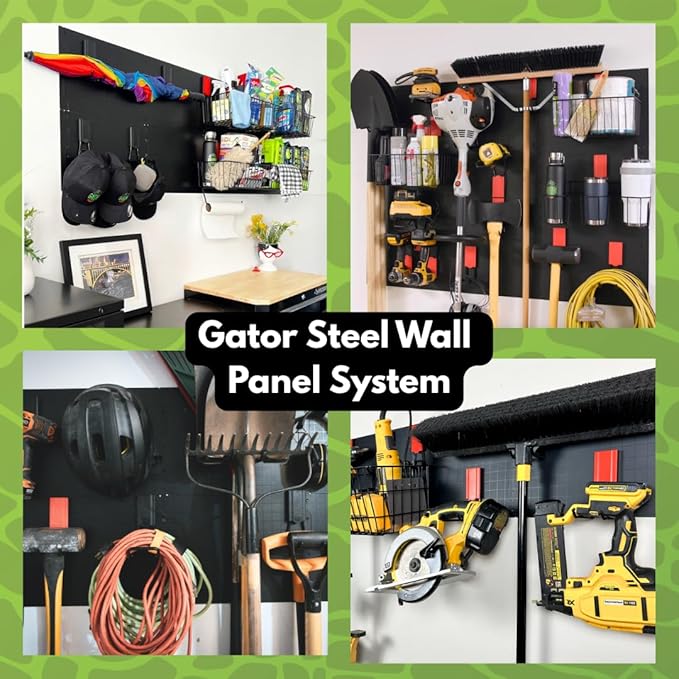 GATOR MAGNETICS Wall Panel Storage & Organization System Kit- Includes 3 Wall Panels and 6 Magnetic Hooks, Tool Rack, Heavy Duty Racks, Garage Storage Systems, Workshop Garage Organization
