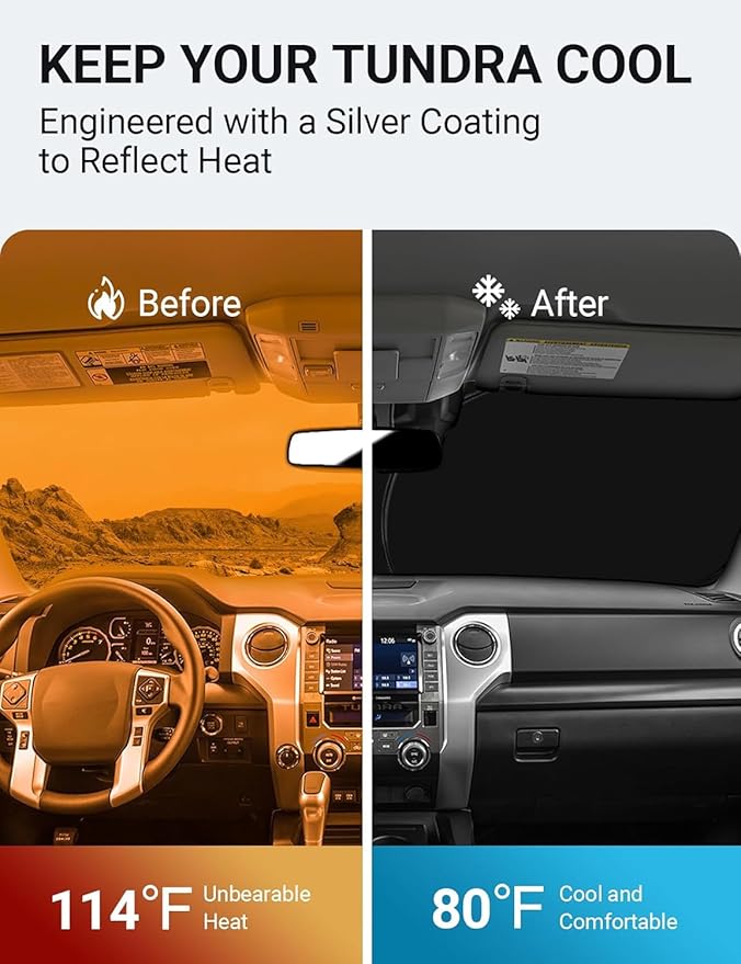 Proadsy for Tundra 2007-2021 Windshield Sun Shade 4-Layer Foldable Front Sunshade Protector Sun Visor Blocks UV Rays Keep Car Cooler