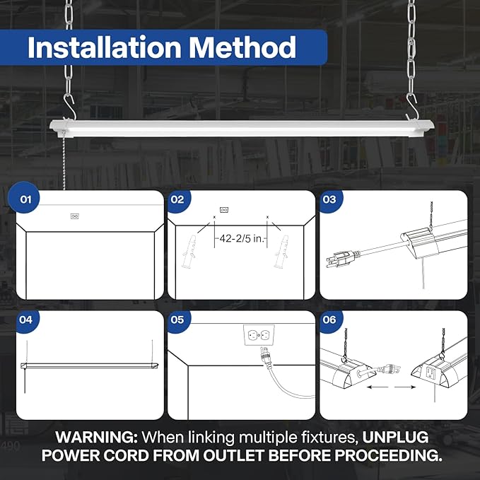4-Pack 4ft Linkable Led Shop Light, Plug in Garage Lighting with Power Cord and Pull Chain, 7000lm Garage Ceiling Lights, Workshop Led Hanging Lights for Basements, Warehouses, ETL Listed