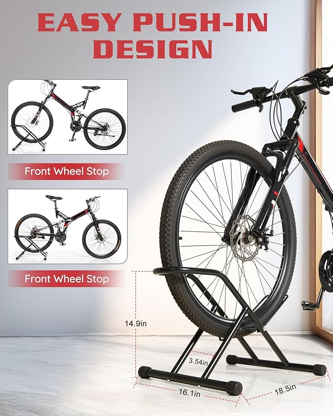 Upgraded 4" Wide Tire Floor Bike Stand Rack, Heavy Duty Garage Indoor Bike Storage, Fits 20"-27" Wheels, Kids Road Mountain Bikes, 66lbs Max Load, Anti-Slip Rubber Base