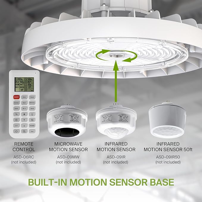 ASD LED High Bay UFO Light Fixture, Commercial Shop Lighting | 3CCT, Dimmable, IP69K Waterproof, DLC Premium, UL Listed | 150W 23600LM 3000-5000K 100-277V | Warehouse, Garage, Workshop Lamp | White