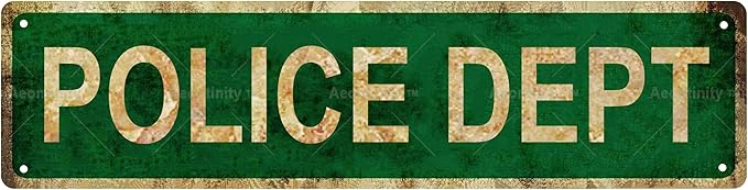 POLICE DEPT Vintage Metal Tin Street Sign Bar Cafe Garage Cave Home Room Wall Bathroom Farmhouse Garden Porch Patio Decor, 16 x 4 Inch