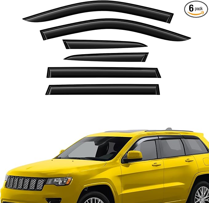 Extra Durable Window Deflectors Tape-On Window Visors Rain Guards Fit for Jeep Grand Cherokee 2011-2021, Sun Visors, Wind Vent for Shades, Exterior Car Accessories - 6pcs. AG0531