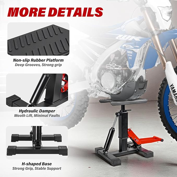 Adjustable Dirt Bike Stand & Powersport Jack 1000LBS Capacity, Heavy Duty Hydraulic Motorcycle Lift Stand & Center Stand for Maintenance, Dirt Bike Accessories for Garage & Shop