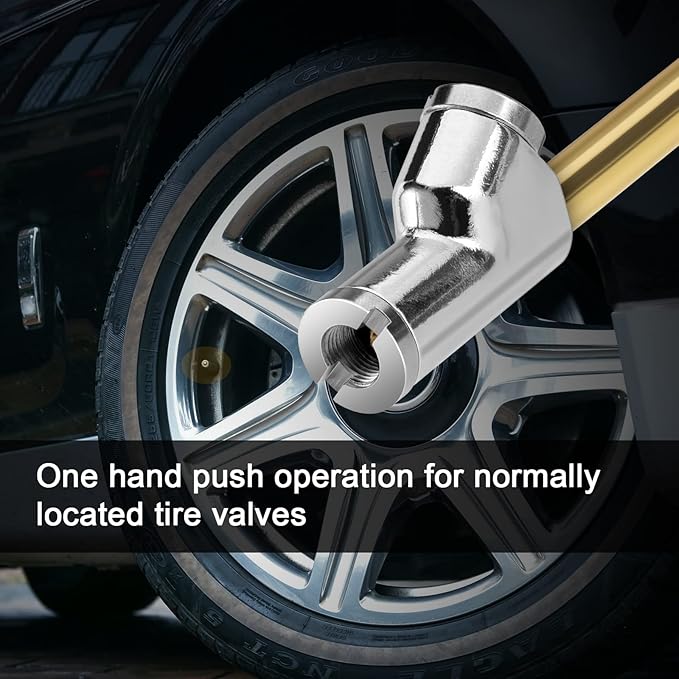 2-Way Connection 13.8" Extended Air Chuck Set, 1/4 in FNPT Straight Foot Dual Head Tire Inflate Chuck with Standard Brass Quick Plug, Tire Air Compressor Fill Kit for Truck RV Dually Tires