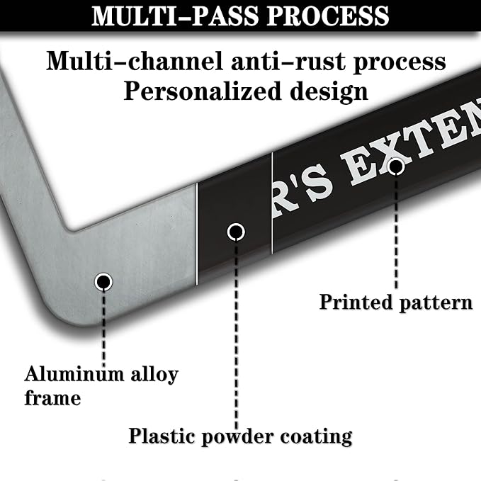 License Plate Frames Black and White License Plate Cover Car’s Extended Warranty Humorous Text Aluminum Metal Car Accessory 2 Pack with Screw Covers Set