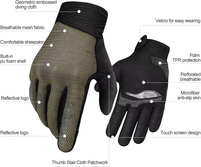 INBIKE Breathable Mesh Motorcycle Gloves for Men/Women, Shell Protection, Reflective, TPR Palm Sliders, Touchscreen Motorbike Gloves for ATV BMX MTB Riding