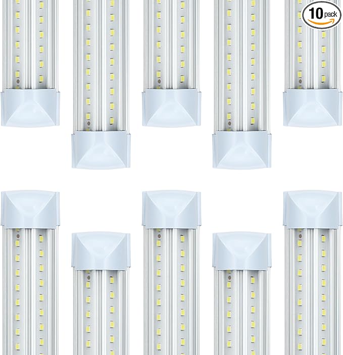10 Pack 8FT T8 LED Shop Lights, 100W Integrated Tube Light, 19200LM 6000-6500K Daylight, Linkable Lighting, Plug & Play Energy-Saving Commercial Bay Lighting Garage Warehouse Basement (V2)